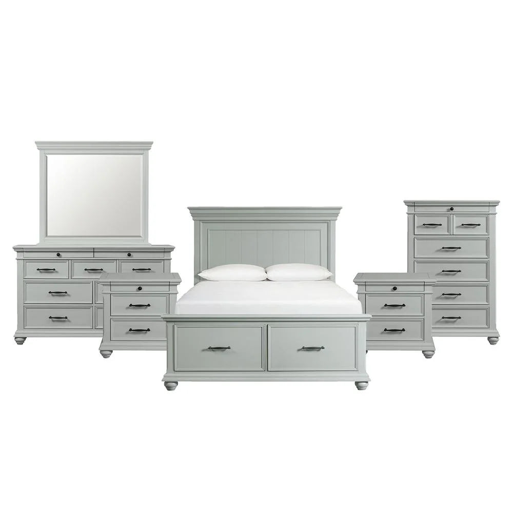 Picket House Furnishings Brooks Queen Platform Storage 6PC Bedroom Set in Grey