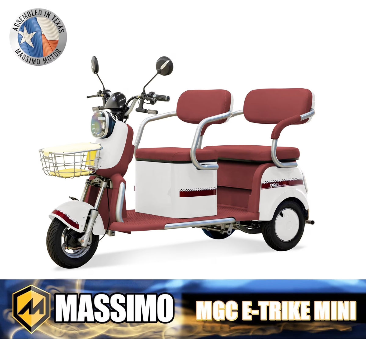 Massimo MGC E-Trike 3-Wheel Electric Cart – 17 MPH, 2-Seater Adult Scooter – Blue