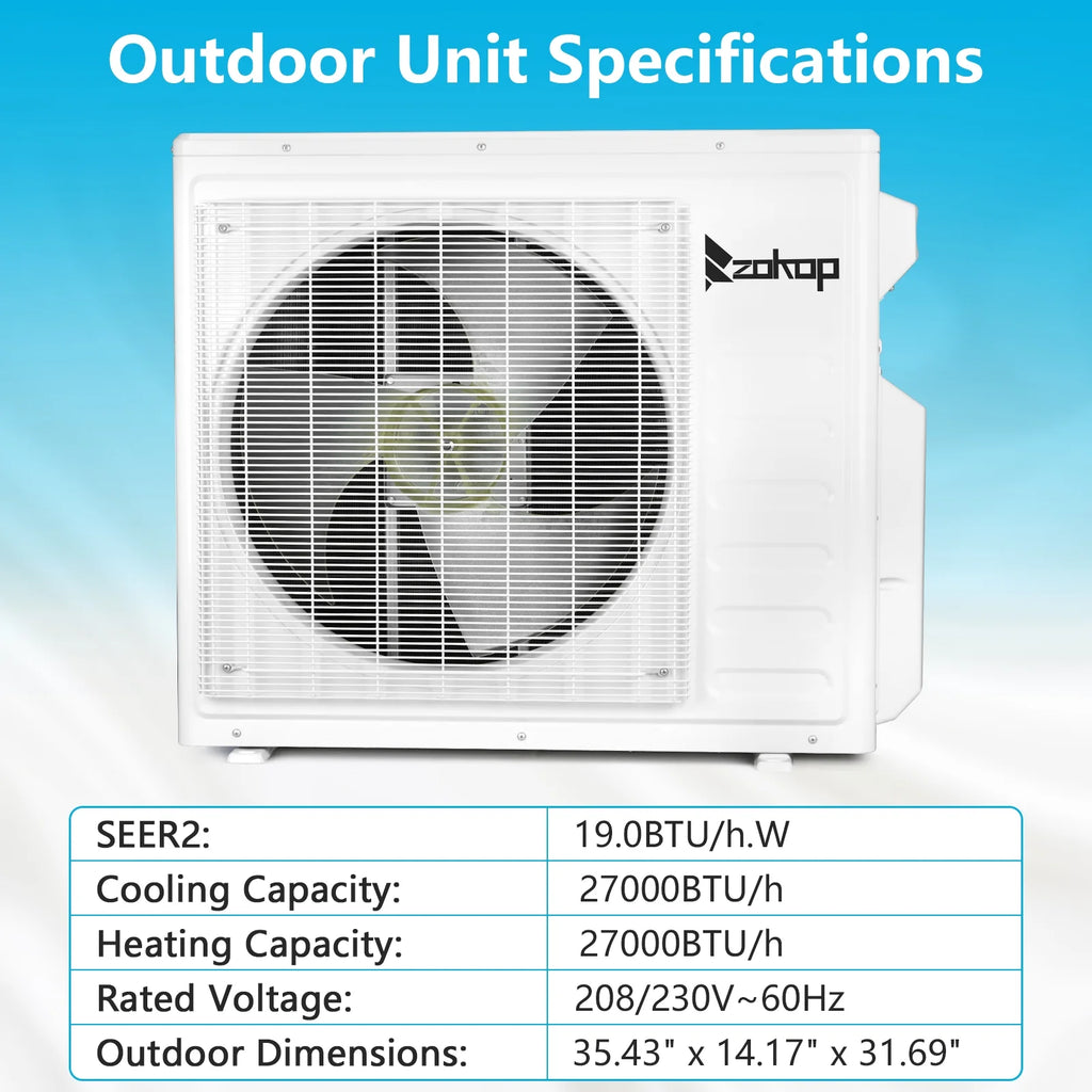 Ktaxon 2 Zone 9000 + 9000 BTU WIFI Mini Split AC/Heating System, 19 SEER2 Dual Zone 18000 BTU Ductless Split Air Conditioner with Pre-Charged Condenser, Heat Pump & 25Ft Installation Kit, 208-230V