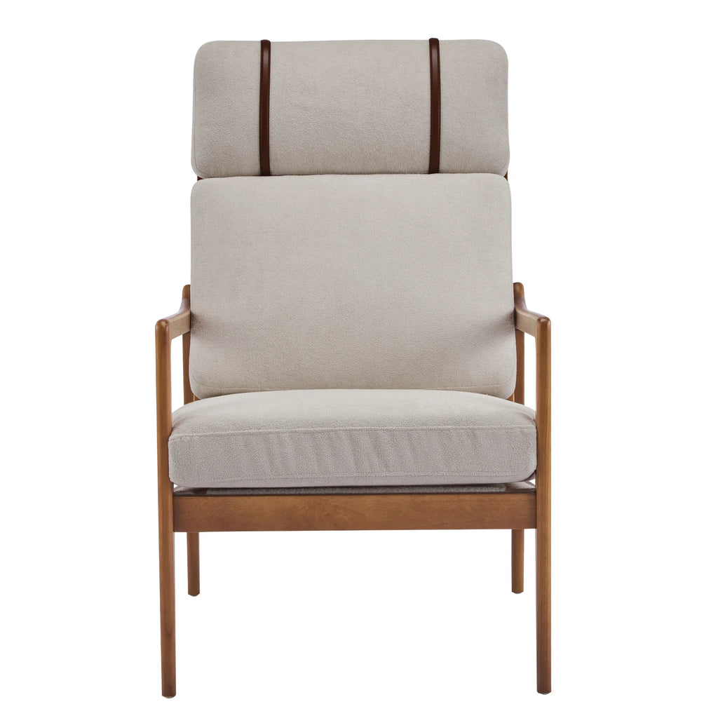 Christopher Knight Home Mid-Century Modern Accent Chair, Solid Wood Frame with High Back, Beige Cushions