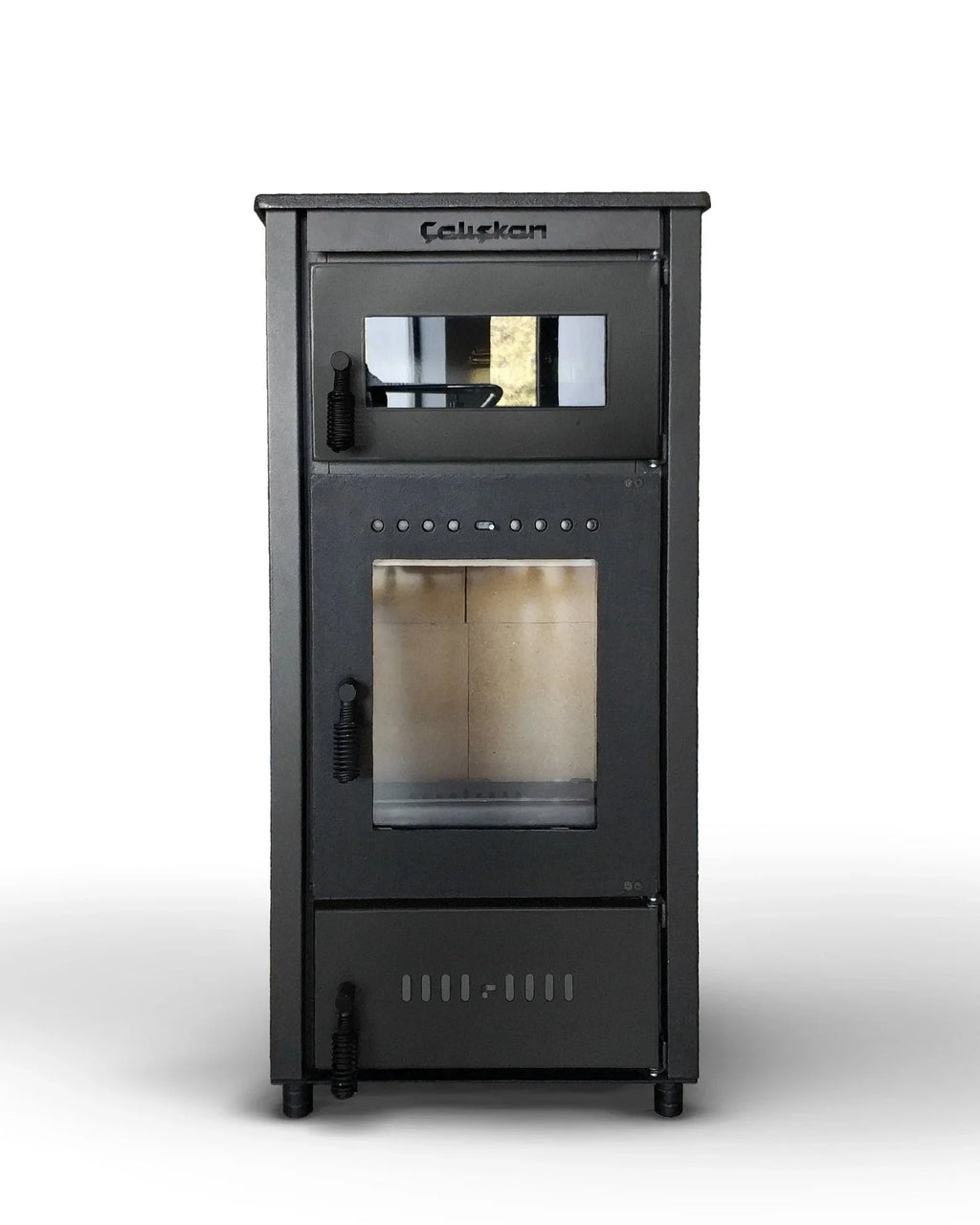 Wood Burning Stove, Superior Cast Iron, Black Modern Indoor Winter Heater, Cooking with Oven, High Efficiency
