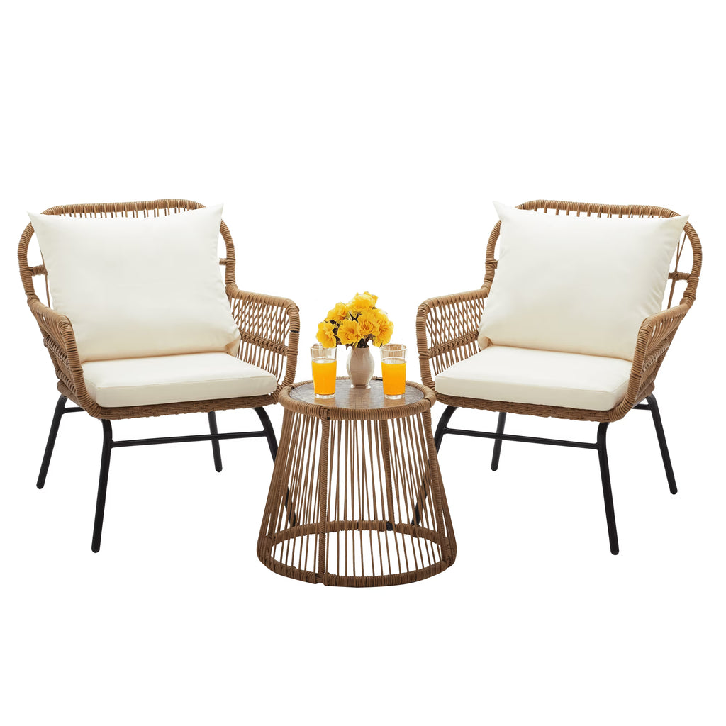 Bezseller 3-Piece Outdoor Wicker Furniture Set, Patio Conversation Set, Gray
