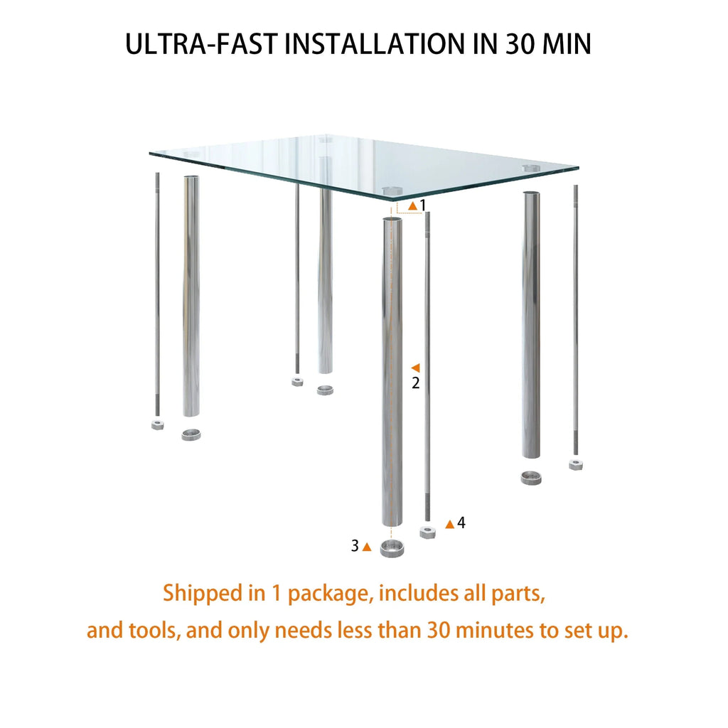 uhomepro White Kitchen Table Set, 5 Pieces Dining Table Set, Tempered Glass Dining Table and Chairs Set for 4, Upgraded Iron Dining Room Table Set with 4 PU Leather Chairs