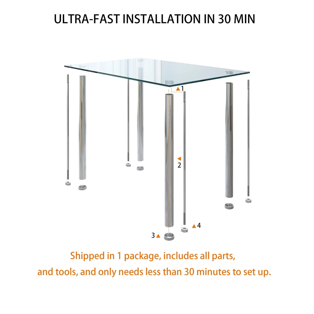 uhomepro White Kitchen Table Set, 5 Pieces Dining Table Set, Tempered Glass Dining Table and Chairs Set for 4, Upgraded Iron Dining Room Table Set with 4 PU Leather Chairs