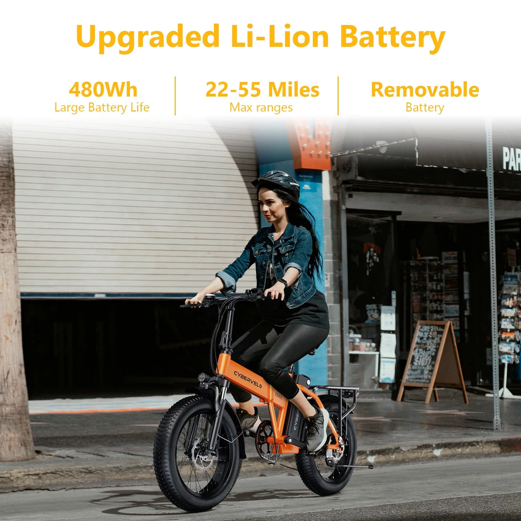 1000W Foldable ebike for adult 80+miles 28+mph battery removable 20 inch fat tyre ebike for all terrain
