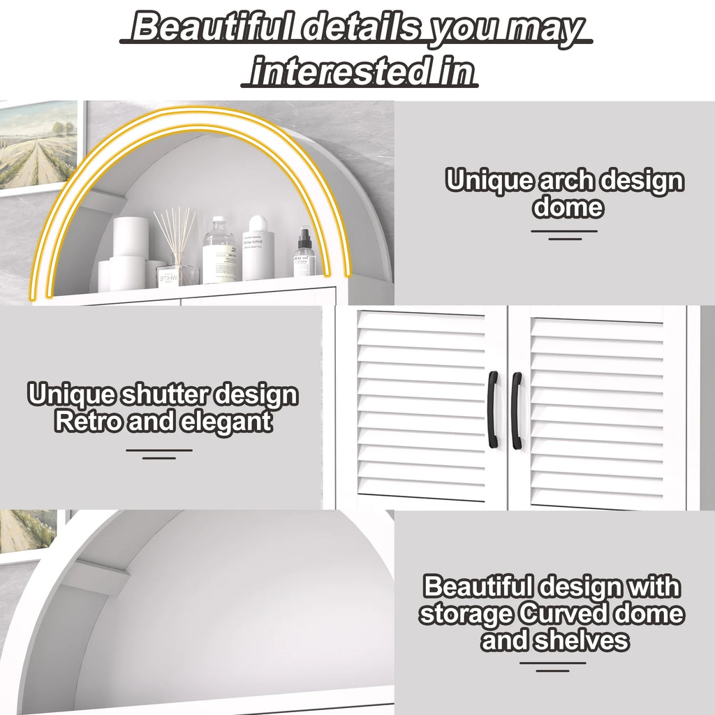 HARIPUL Over The Toilet Storage Cabinet w/ Unique Wood Grain & Arc Design, Freestanding Bathroom Shelf Organizer Space Saver w/ Doors & Anti-Tip Device, Wood Color