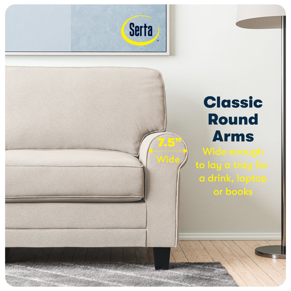 Serta Copenhagen 78" Rolled Arm Sofa with Removable Covers Dark Brown