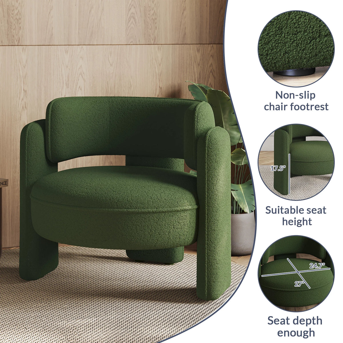 BELLEZE Sherpa Boucle Chair, Modern Barrel Accent Chair Comfy Round Upholstered Armchair Accent Side Chair for Living Room, Bedrooms, Corner - Quinton��White��
