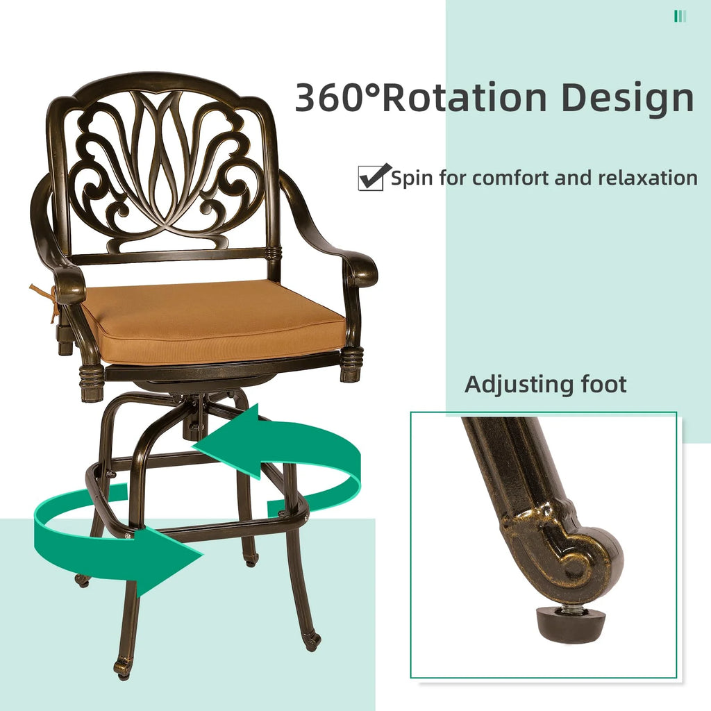VIVIJASON 35.2" Patio Height Bar Table, All-Weather Cast Aluminum Bar Bistro Table Outdoor Patio Round Dining Table with Umbrella Hole for Balcony, Lawn, Garden, Backyard, Antique Bronze