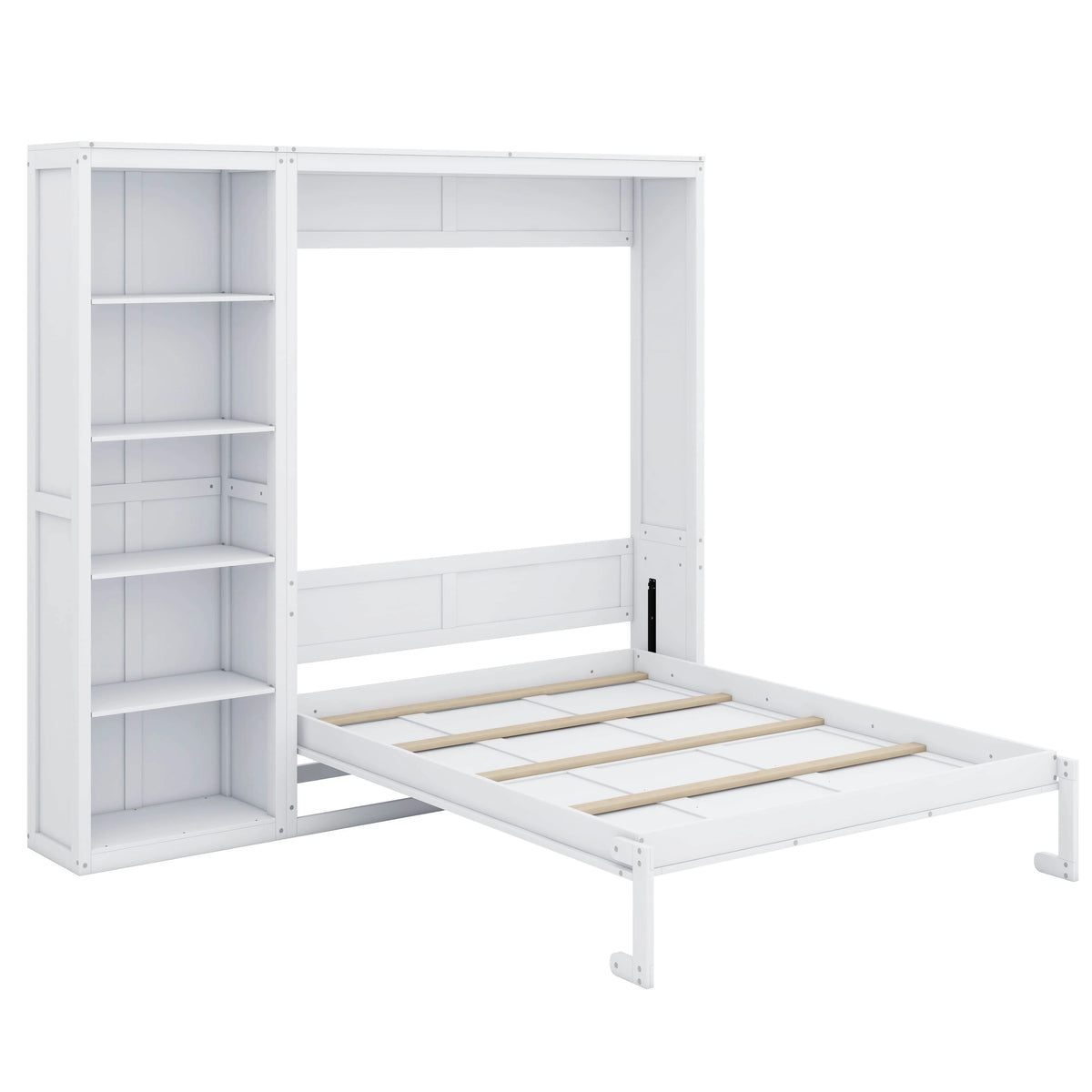 YunNianYang Queen Size Gray Murphy Bed Wall Bed with Shelves