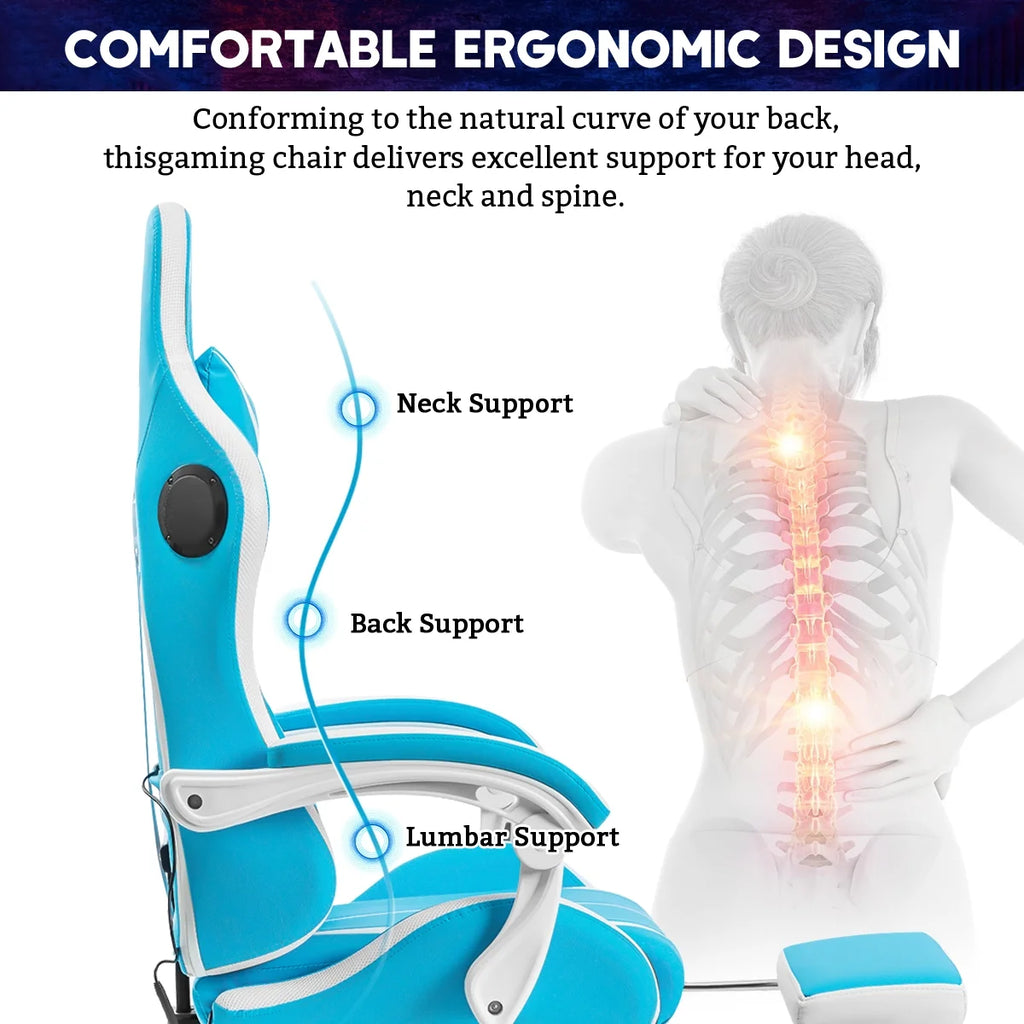 Hoffree Gaming Chair with Bluetooth Speakers and Footrest Massage Office Chair with LED Lights Ergonomic Game Chair High Back with Lumbar Support and Headrest Adjustable Swivel for Adults 300lb