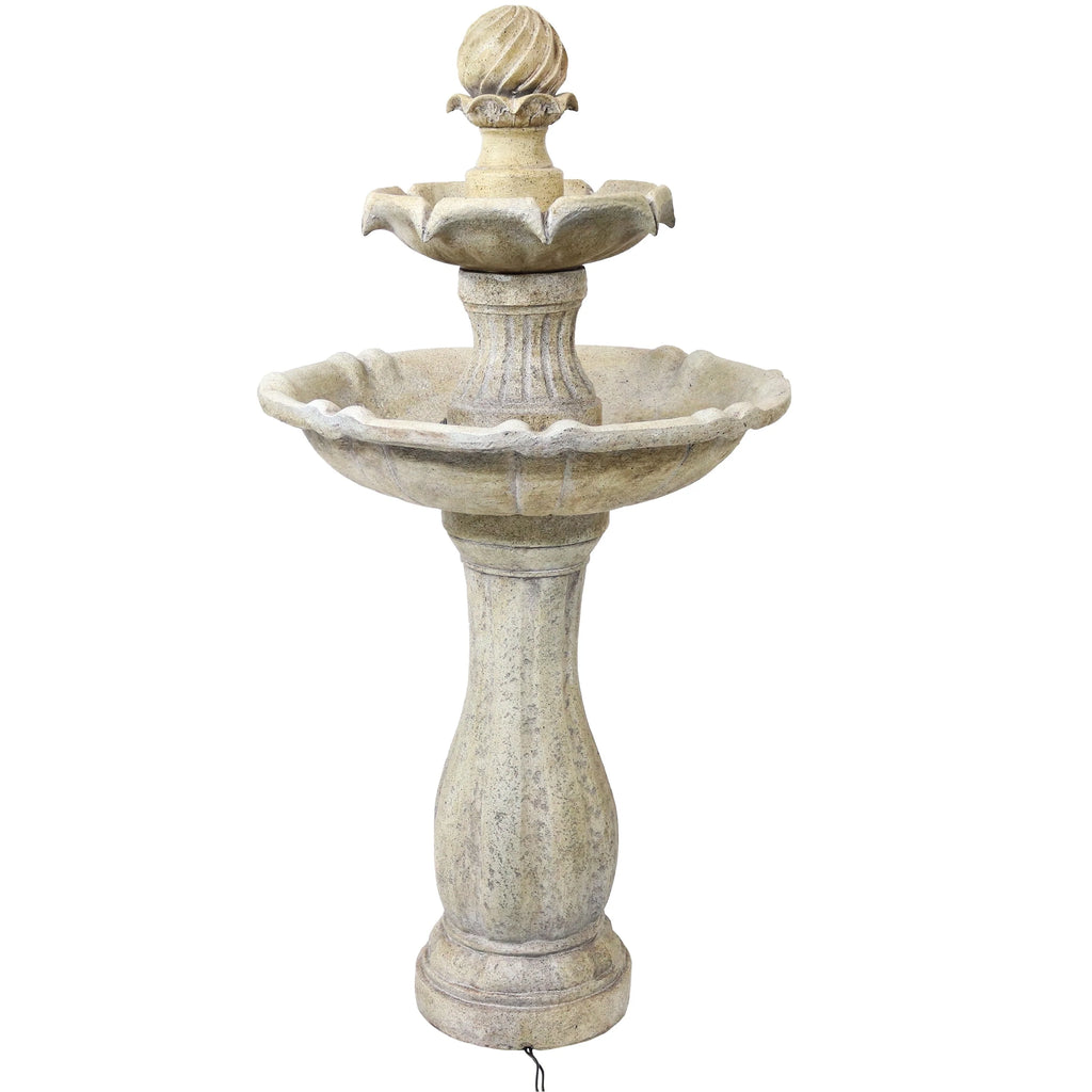 Sunnydaze Outdoor 2-Tier Solar Powered Polyresin Arcade Water Fountain with Battery Backup and LED Light - 45" - Earth Finish