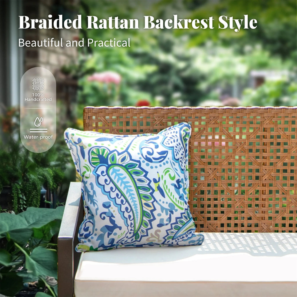 MF Studio 4-Piece All-Weather Rattan Patio Furniture Set, Outdoor Conversation Set with Wood Table, Brown and Beige