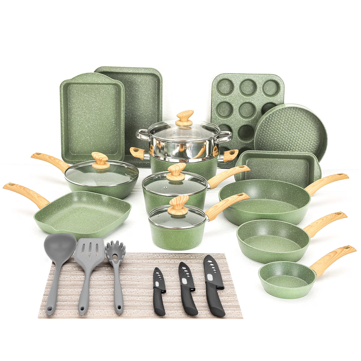 Sophia & William 30 Pieces Cookware & Bakeware Set Safe Granite Non-stick Aluminum Pots and Pans, Black