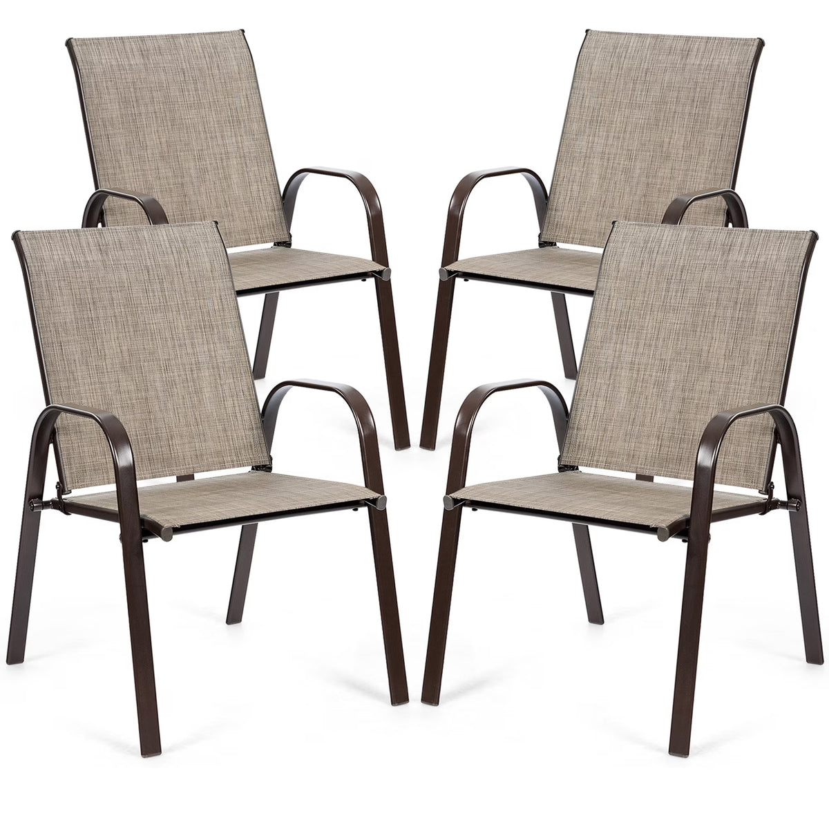 Gymax Set of 4 Patio Chairs Dining Chairs w/ Steel Frame Yard Outdoor Grey
