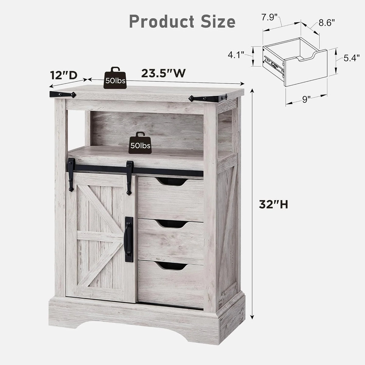 OKD Farmhouse Bathroom Storage Cabinet with 3 Drawers and Adjustable Shelves Wooden Rustic Accent Entryway Cupboard, Antique White