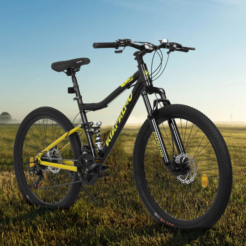 26" Steel Frame Mountain Bike, 21-Speed Unisex Bicycle with Dual Shock Absorbers, Black & Orange