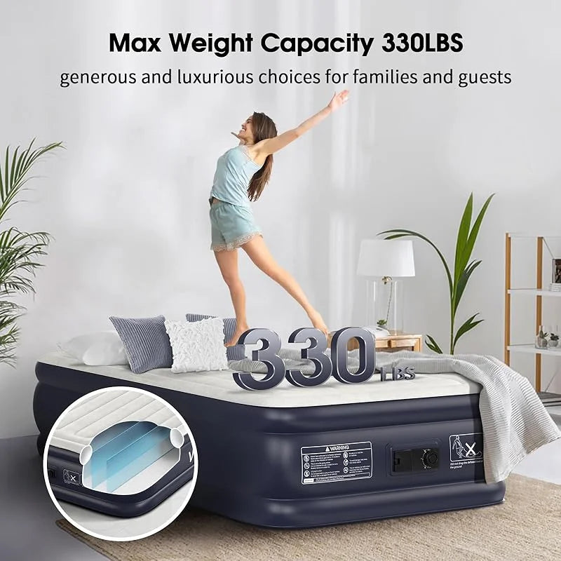 Air Mattress Full with Built in Pump,18''Inflatable Mattress of Upgraded Vertical Beams,Self Inflatable/Deflation Blow Up Mattress in 3 Mins,Flocked Top Airbed with Carry Bag for Home, Camping-wpp