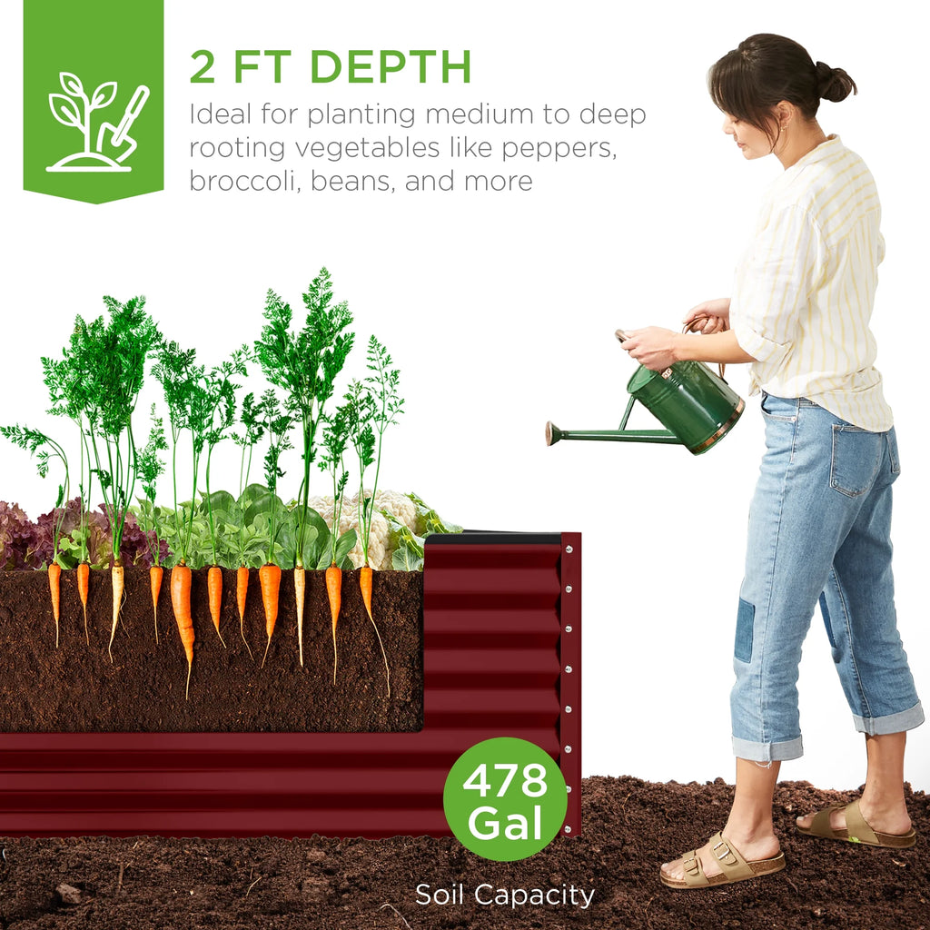 Best Choice Products 8x4x2ft Outdoor Metal Raised Garden Bed, Planter Box for Vegetables, Flowers, Herbs - Gray