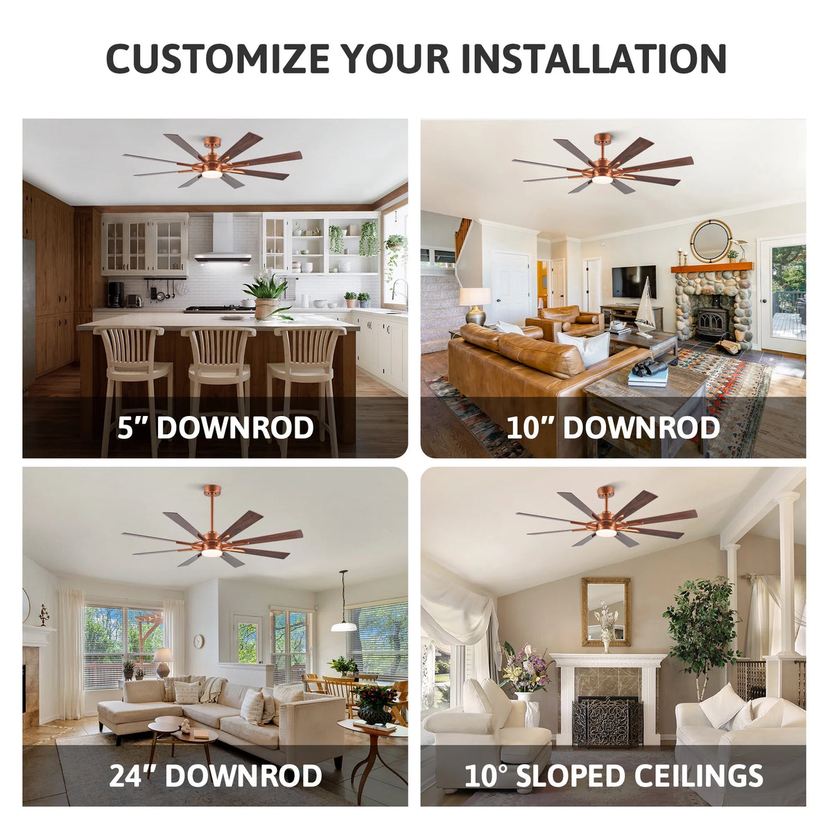 Bestco 60" Ceiling Fan with Light Kit and Remote Control for Farmhouse Living Room