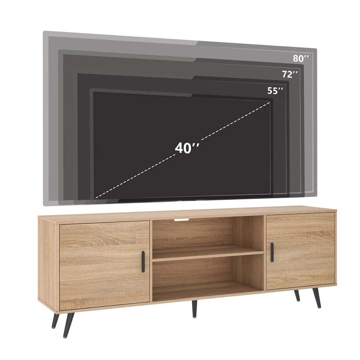 ChVans 70 Inch Mid Century Modern TV Stand for TVs up to 80 inches, Wood TV Stand with Storage, Entertainment Center for Living Room Bedroom, TV Media Console