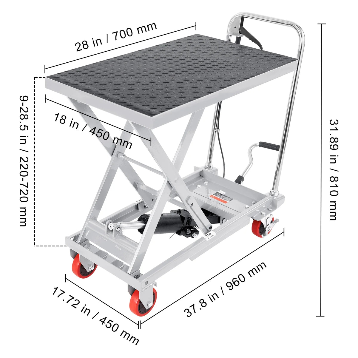 BENTISM Hydraulic Lift Table Cart 500 lbs Manual Scissor Lift Table 28.5" Gray