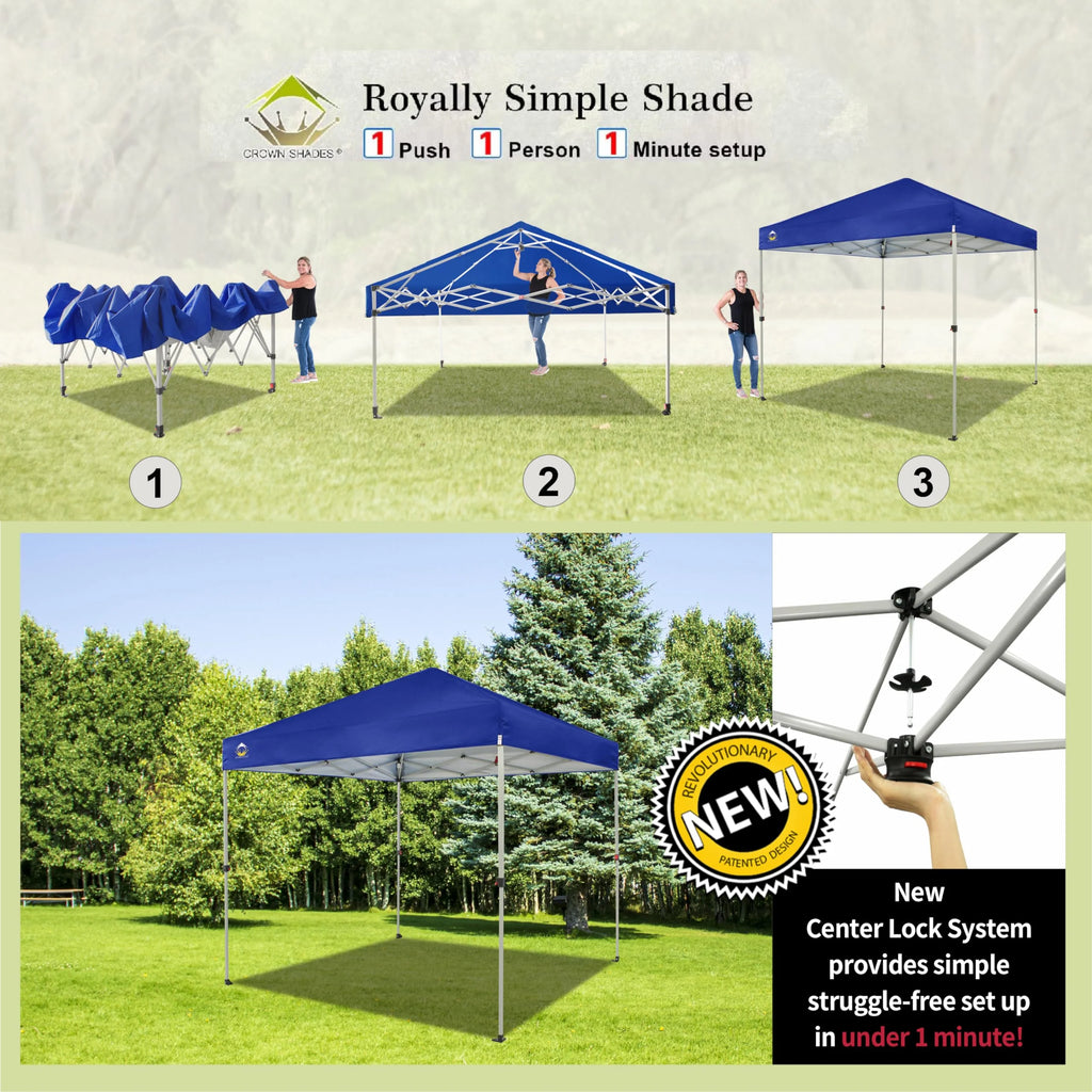 CROWN SHADES 8x8 Pop Up Canopy with One Push Setup Easy Outdoor Sun Shade for Events Parties Camping Forest Green
