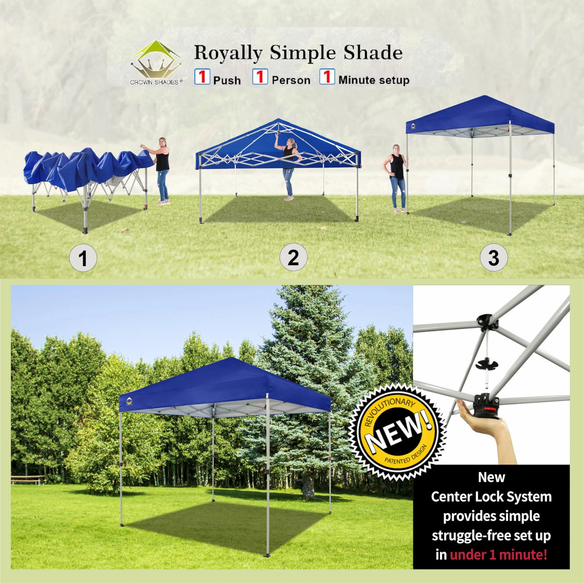 CROWN SHADES 8x8 Pop Up Canopy with One Push Setup Easy Outdoor Sun Shade for Events Parties Camping Forest Green