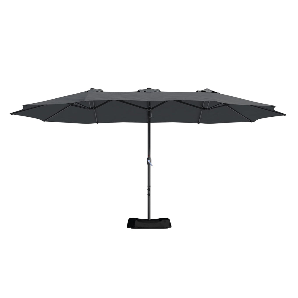 Mondawe 15ft Patio Umbrella Rectangular Outdoor Market Umbrella with Base and LED Lights Beige