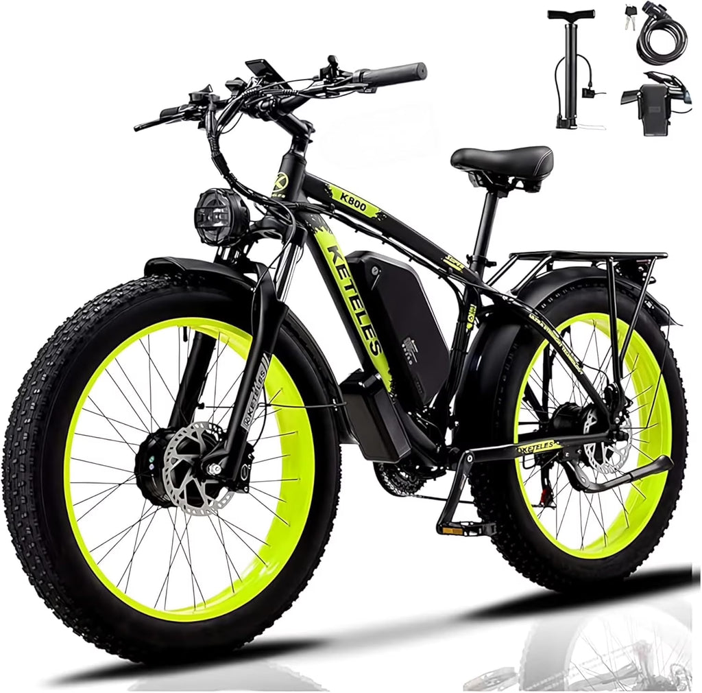 KETELES Electric Bike for Adults, Peak 4000W Dual Motor Ebike，26" Fat Tire Electric Mountain bike,  48V 23AH Removable Battery UL 2849.