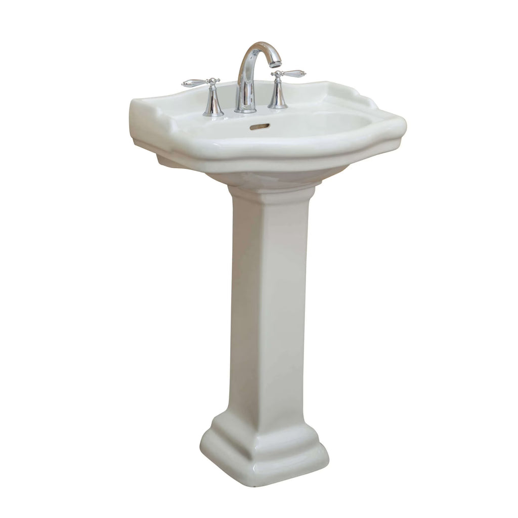Fine Fixtures Roosevelt Pedestal Sink - 18 Inch Vitreous China Ceramic Pedestal Sink - Single Faucet Hole Sink in White