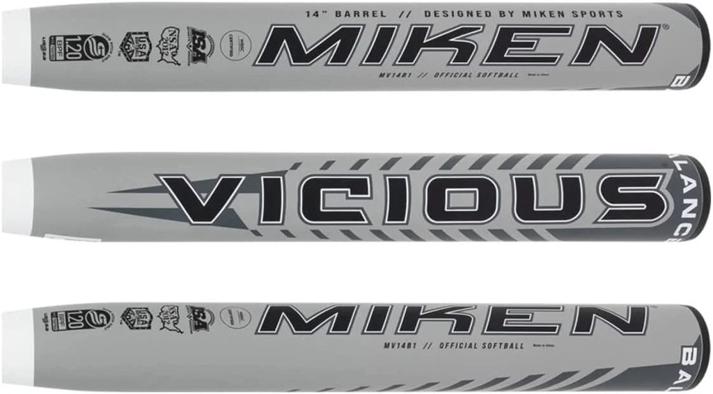 Miken Vicious 2 1/4" Slow Pitch Softball Bat Type, Grey And Black, 26 oz