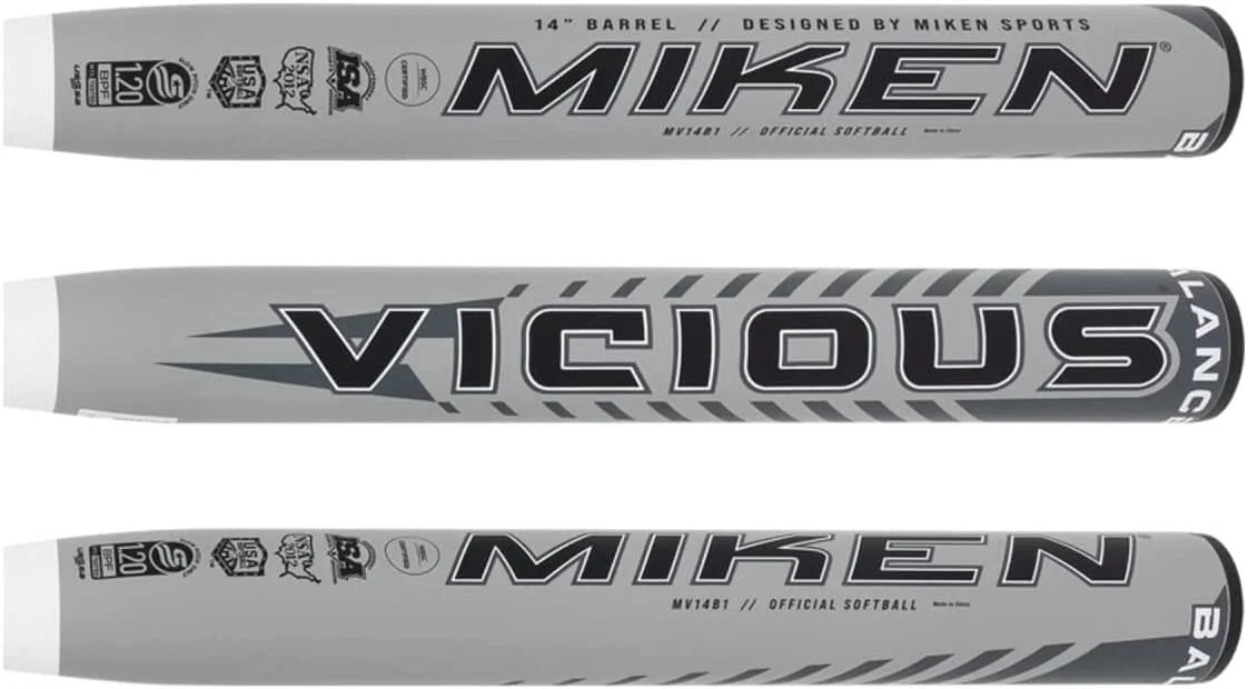 Miken Vicious 2 1/4" Slow Pitch Softball Bat Type, Grey And Black, 26 oz