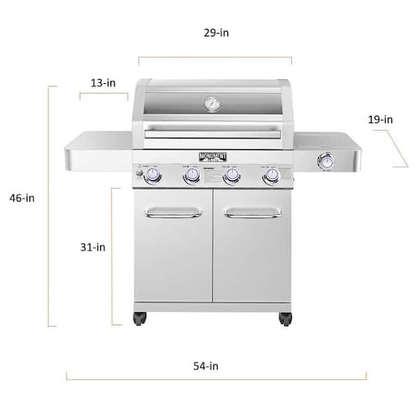 4-Burner Propane Gas Grill in Stainless with Clear View Lid, LED Controls and Side Burner