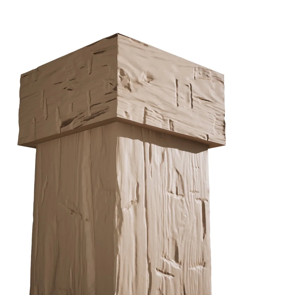 Ekena Millwork 18"W x 5'H Hand Hewn Endurathane Faux Wood Non-Tapered Square Column Wrap with Standard Capital & Base