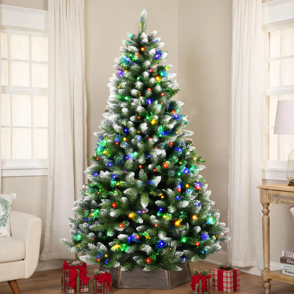 Yexmas 9ft Pre-Lit Green Christmas Tree, 11 Modes Colored LED Lights, Artificial Xmas Tree with Large Storage Bag