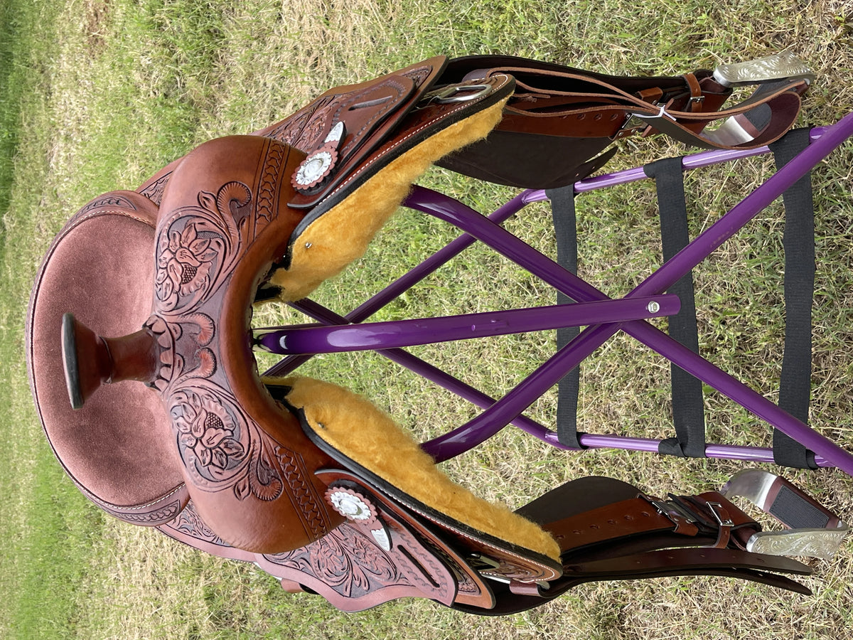 Resistance Western Horse Pleasure Adult Saddle with Floral Tooled - Genuine Leather 15" 16" 17" 18" & 20" With Free Tack Set