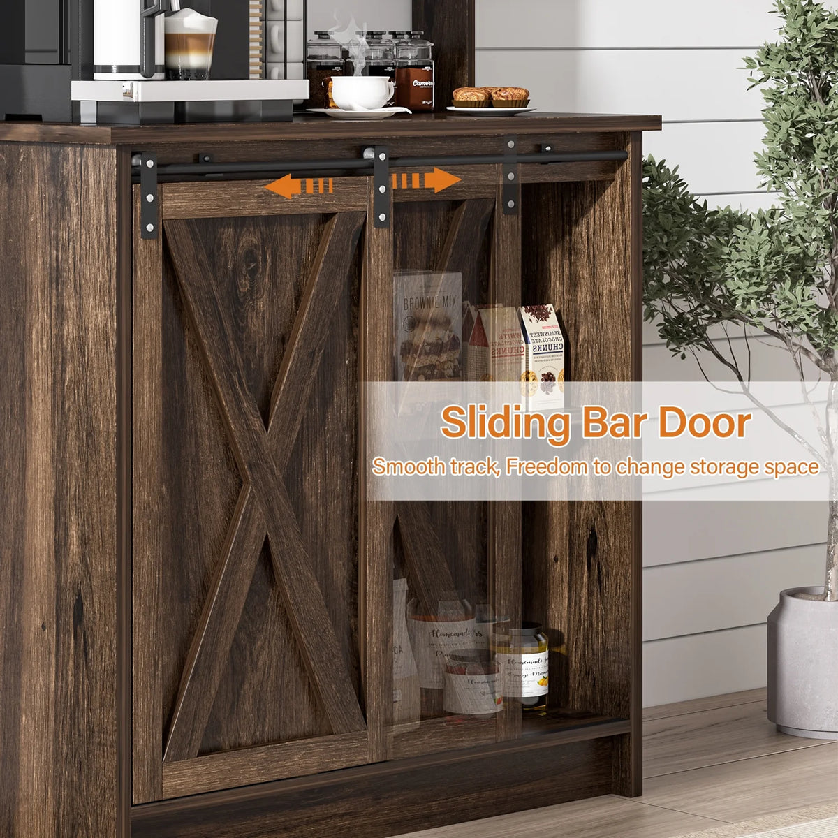 Catrimown Coffee Bar Cabinet, Barn Door Sideboard Buffet Cabinet with Storage, White