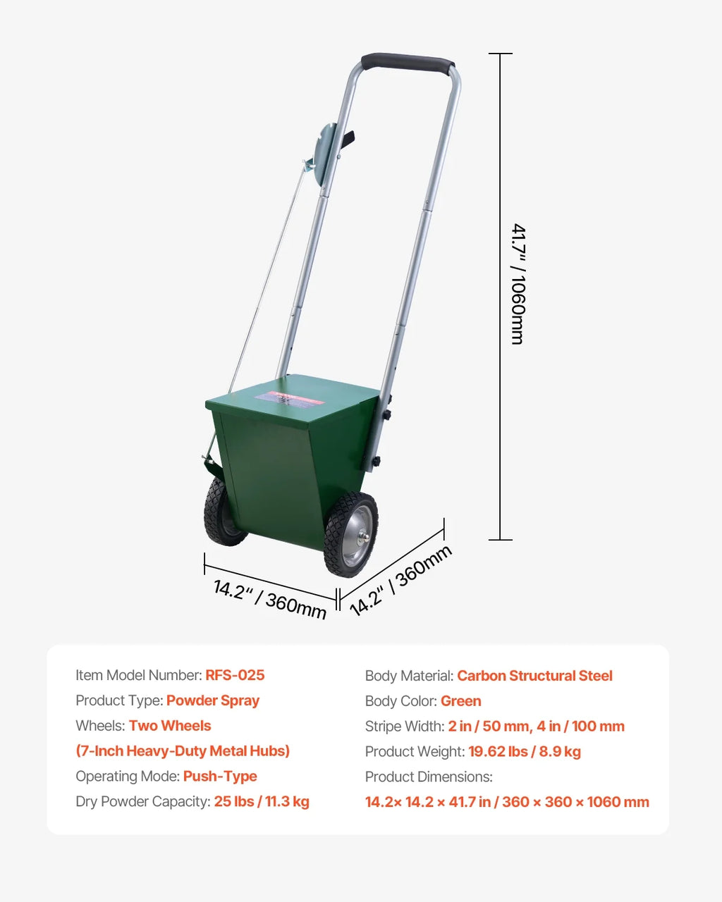 VEVOR Dry Line Marker, 2-Wheel, 2 or&nbsp;4 in Lines, Field Dry Line Chalker, Adjustable Line Marker, with Rubber Adjustment Handle, 25 lbs Large Powder Capacity, for Baseball, Green