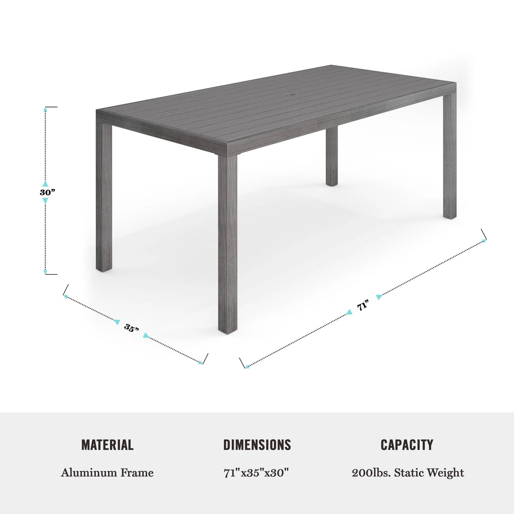 Martha Stewart 71" Indoor-Outdoor Patio Table with Gray Brushed Woodgrain Aluminum Finish
