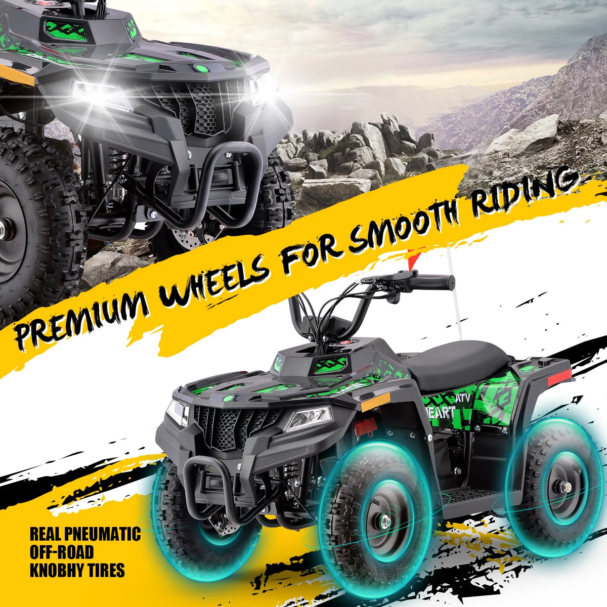 HOVER HEART Electric Dirt Quad, 36V 500W 4-Wheeler, Dual Suspensions, Age 13+