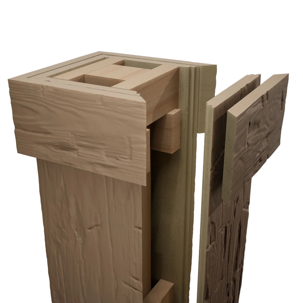 Ekena Millwork 18"W x 5'H Hand Hewn Endurathane Faux Wood Non-Tapered Square Column Wrap with Standard Capital & Base