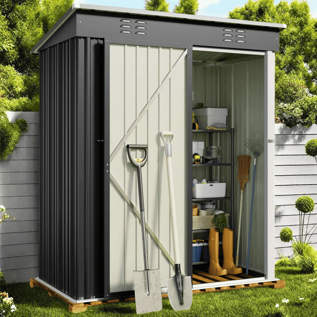 6' x 4' Outdoor Storage Shed, Lofka Garden Metal Shed with Base Frame for Backyard, Patio, Lawn, Gray