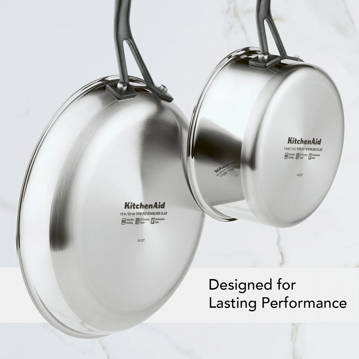 KitchenAid 5-Ply Clad 10 Pcs Stainless Steel Cookware Induction Pots and Pans Set, Dishwasher Safe, Metal Utensil, Broiler and Oven Safe to 500��F, Polished Stainless Steel