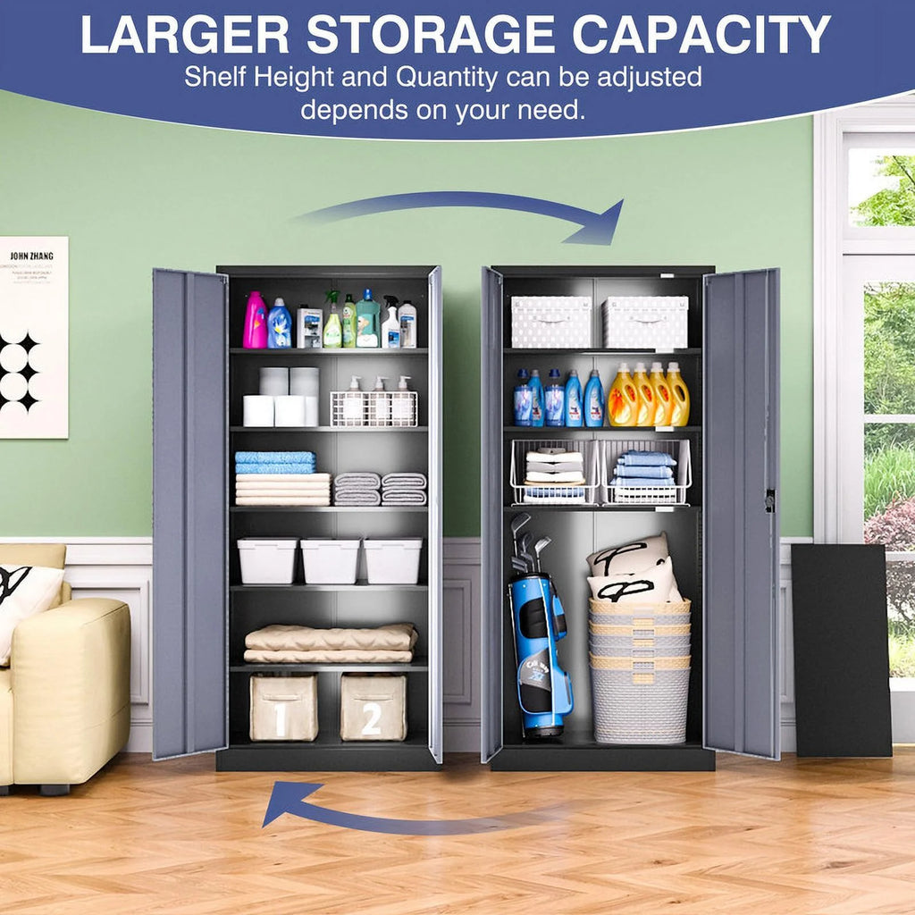 Fesbos Metal Garage Storage Cabinet,71" H Tall White Cabinet with 2 Doors and 5 Adjustbale Shelves,Lockable Tool Cabinet for Garage, Basement, Home Office