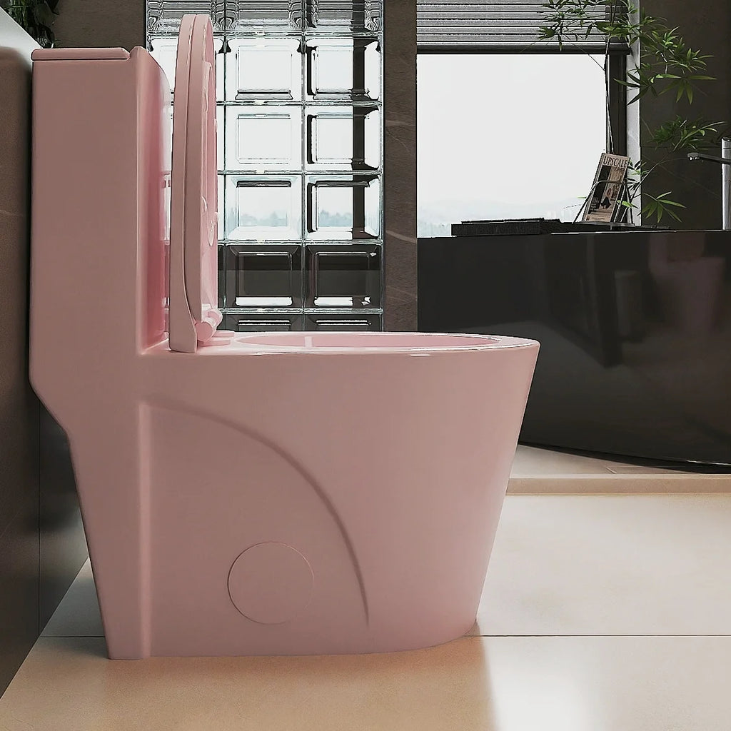 GINOST 1.1/1.60 GPF Dual-Flush One Piece Toilet, Water-Saving Elongated Comfort Height Floor Mounted, Soft Close 1000 Gram Map Flushing Score Toilet, Rose 23T01-RS