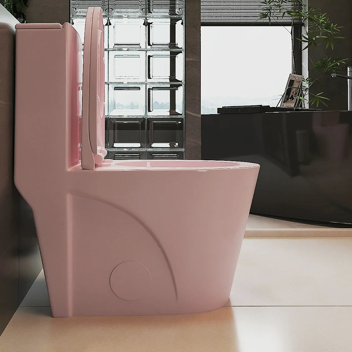 GINOST 1.1/1.60 GPF Dual-Flush One Piece Toilet, Water-Saving Elongated Comfort Height Floor Mounted, Soft Close 1000 Gram Map Flushing Score Toilet, Rose 23T01-RS
