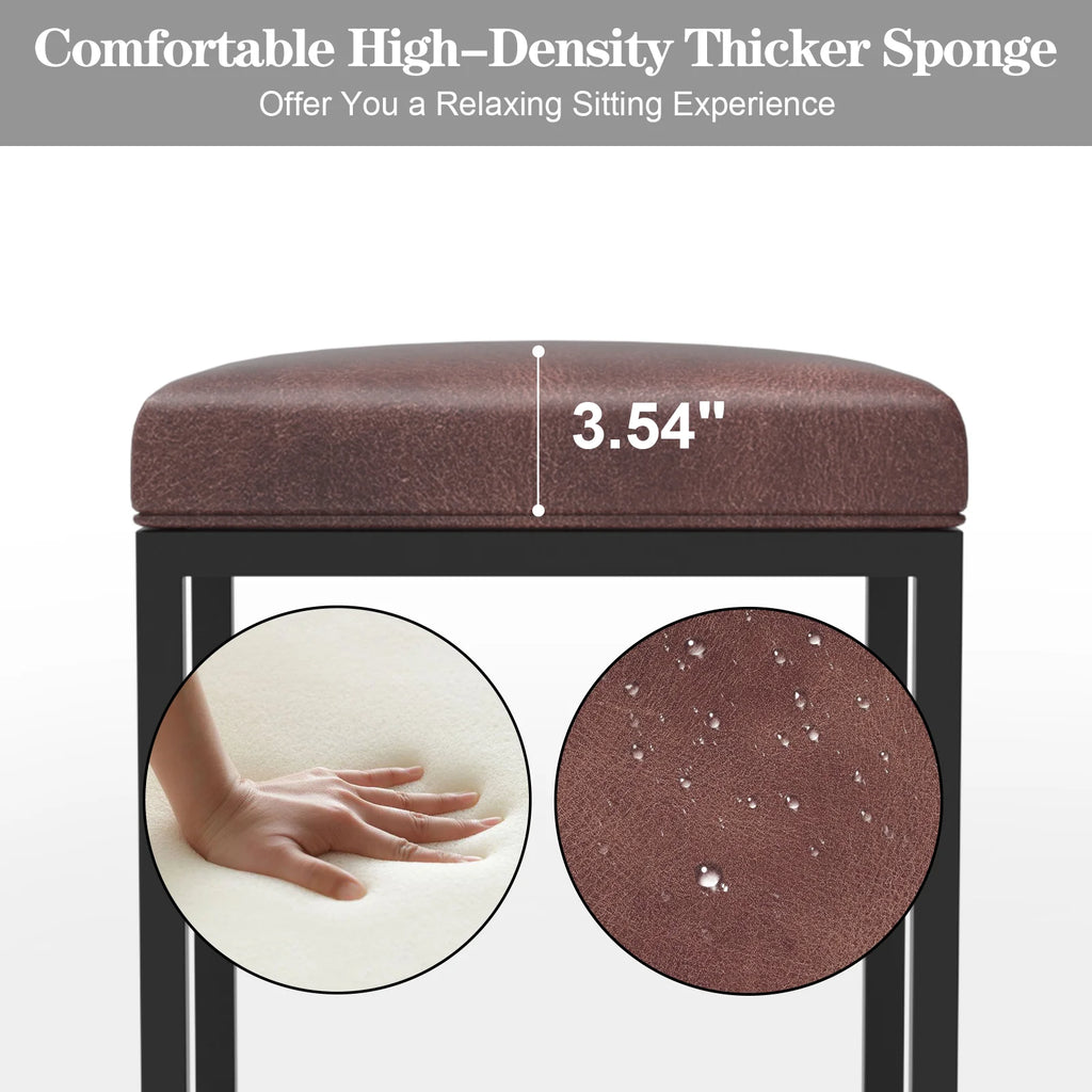 Nathaniel Home 24 Inch Bar Stools Set of 2, Modern PU Leather Metal Barstool, Backless Kitchen Dining Cafe Stool, Upholstered Bar Stool with Footrest, Gray