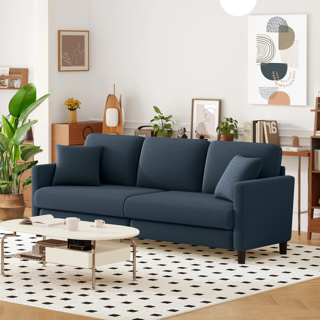 Domusensus Sofas for Living Room, 82" Loveseat Sofa, Couches for Living Room Included 2 Pillows, Teddy Fleece Love Seat Couches, Small Couch, Blue