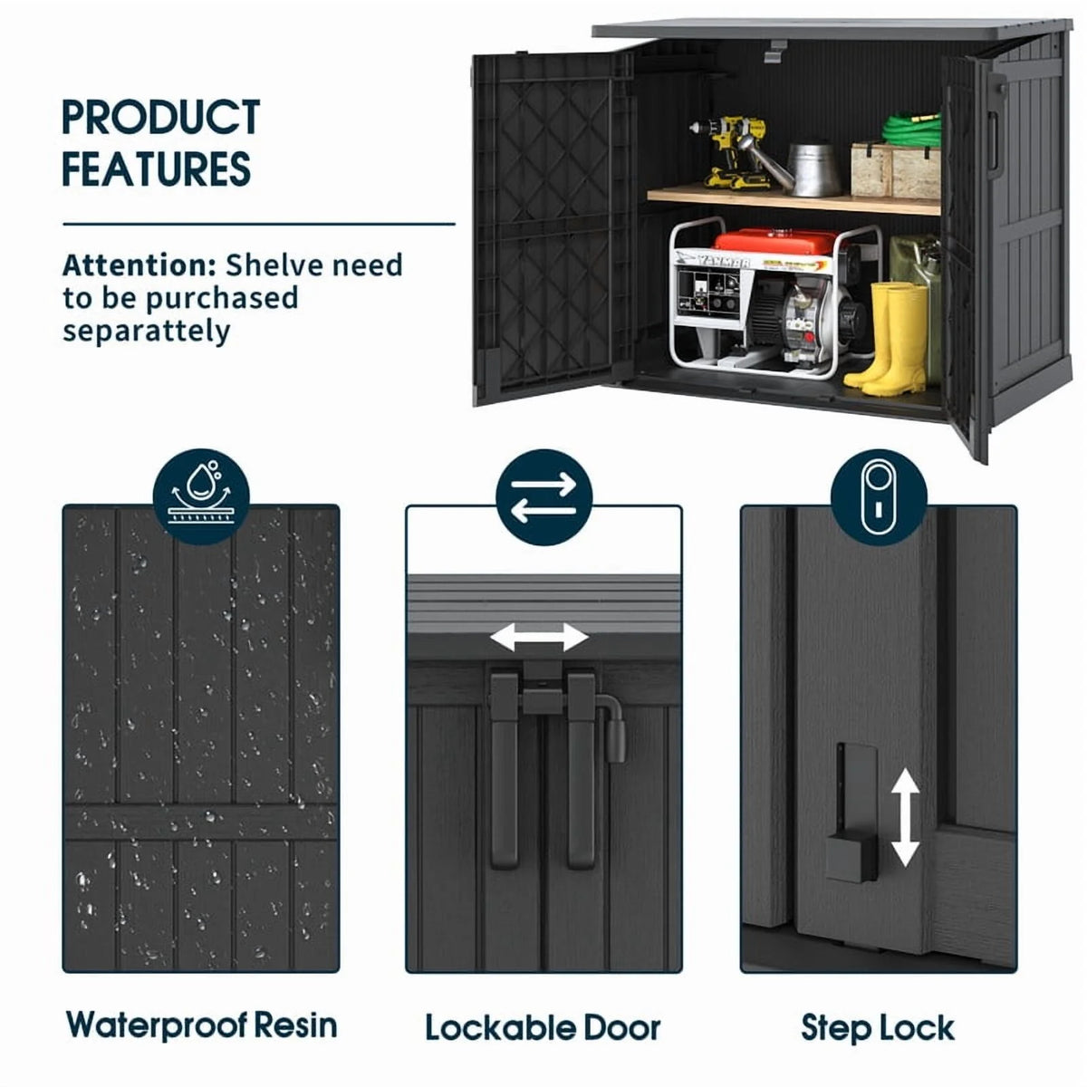 LHBCraft Outdoor Resin Storage Shed, 34 Cu. Ft. Weather-Resistant Garden Storage Box, Extra-Large Lockable Waterproof Shed for Bikes, Lawnmowers, and Garden Tools